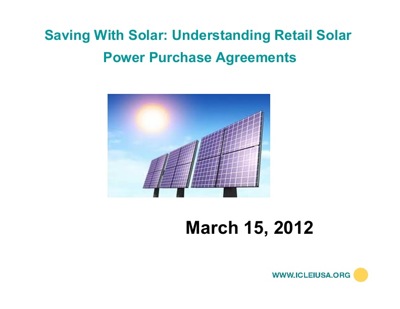 Saving with Solar Understanding Retail Solar Power Purchase Agreements